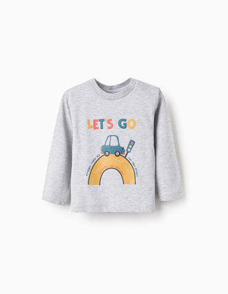 Camiseta de Manga Larga para Bebé Niño 'Coche', Gris