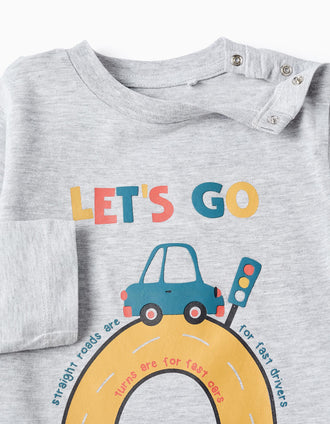 Camiseta de Manga Larga para Bebé Niño 'Coche', Gris