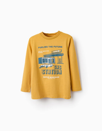 Camiseta de Manga Larga para Niño 'Gas Station', Amarillo