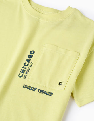 T-shirt de Coton pour Garçon 'Chicago', Vert Néon