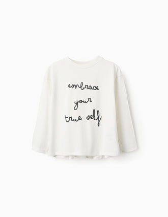 Camiseta de Manga Larga con Volantes para Niña 'Embrace', Blanco