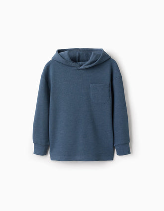 Sudadera de Textura Wafle con Capucha para Niño, Azul