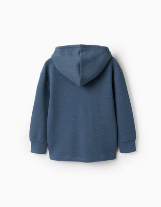 Sudadera de Textura Wafle con Capucha para Niño, Azul