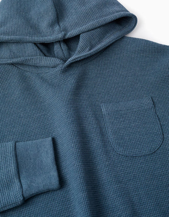 Sudadera de Textura Wafle con Capucha para Niño, Azul