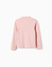 T-shirt Canelada Floral de Manga Comprida para Menina, Rosa