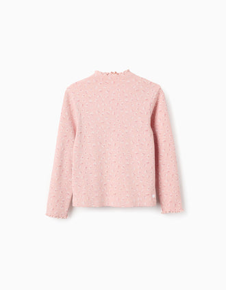 Camiseta Canalé Floral de Manga Larga para Niña, Rosa
