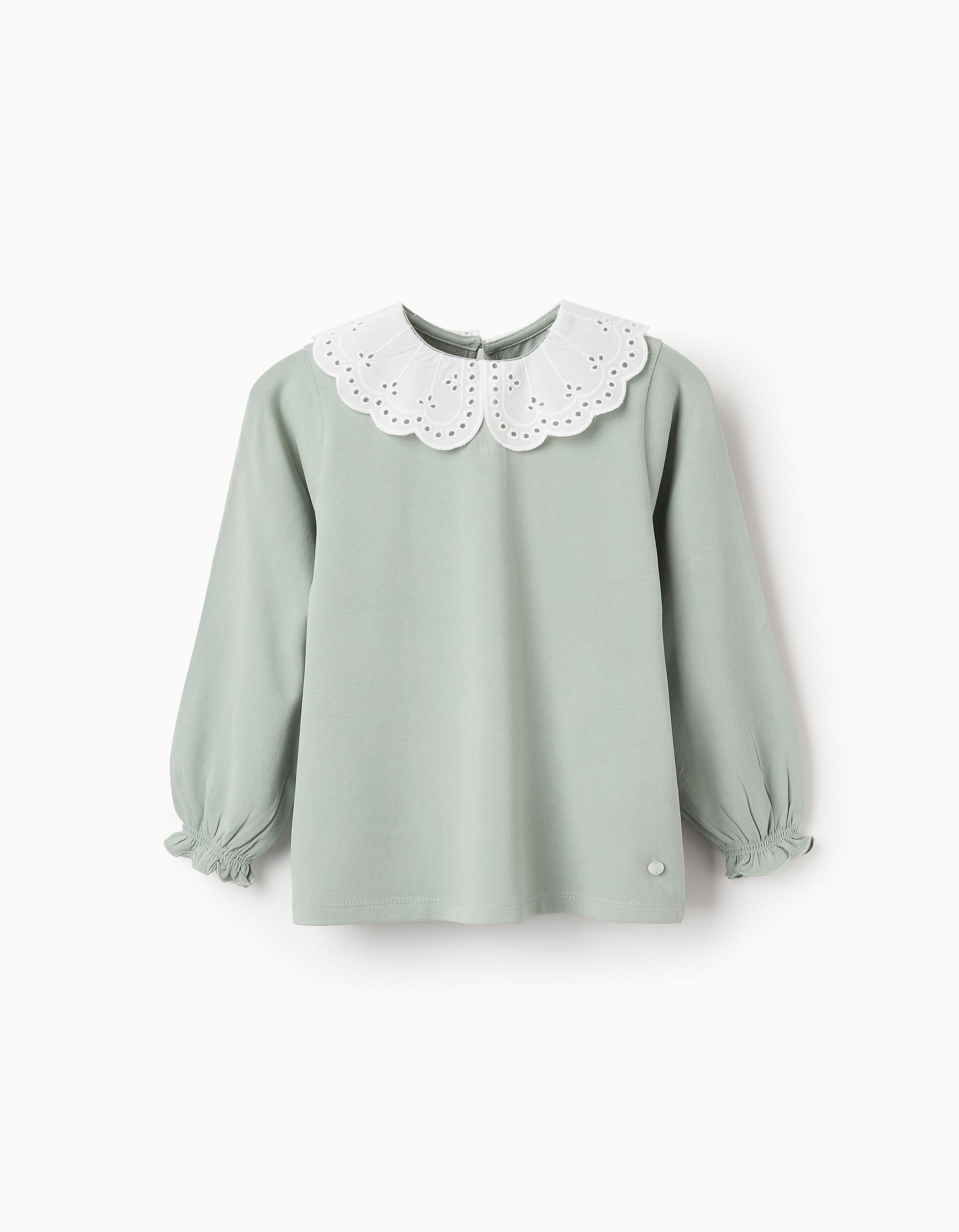 T-shirt à Manches Longues avec Broderie Anglaise pour Fille, Vert