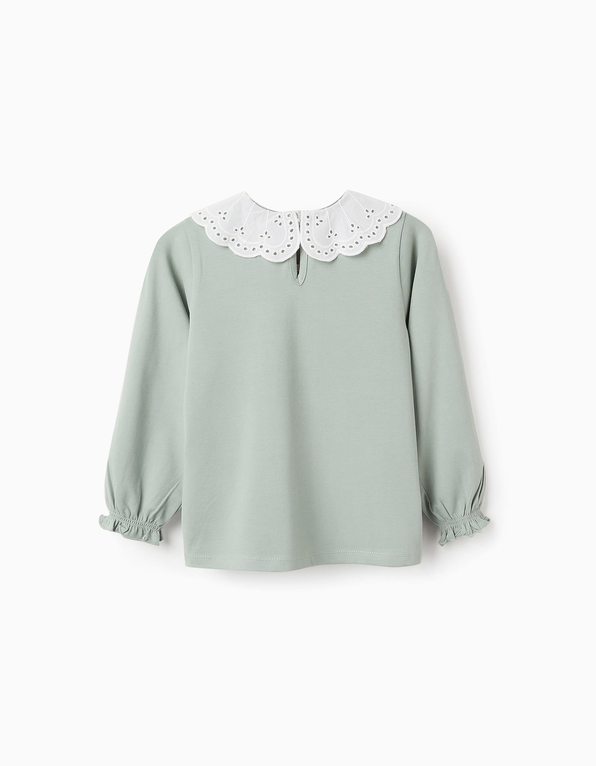 T-shirt à Manches Longues avec Broderie Anglaise pour Fille, Vert