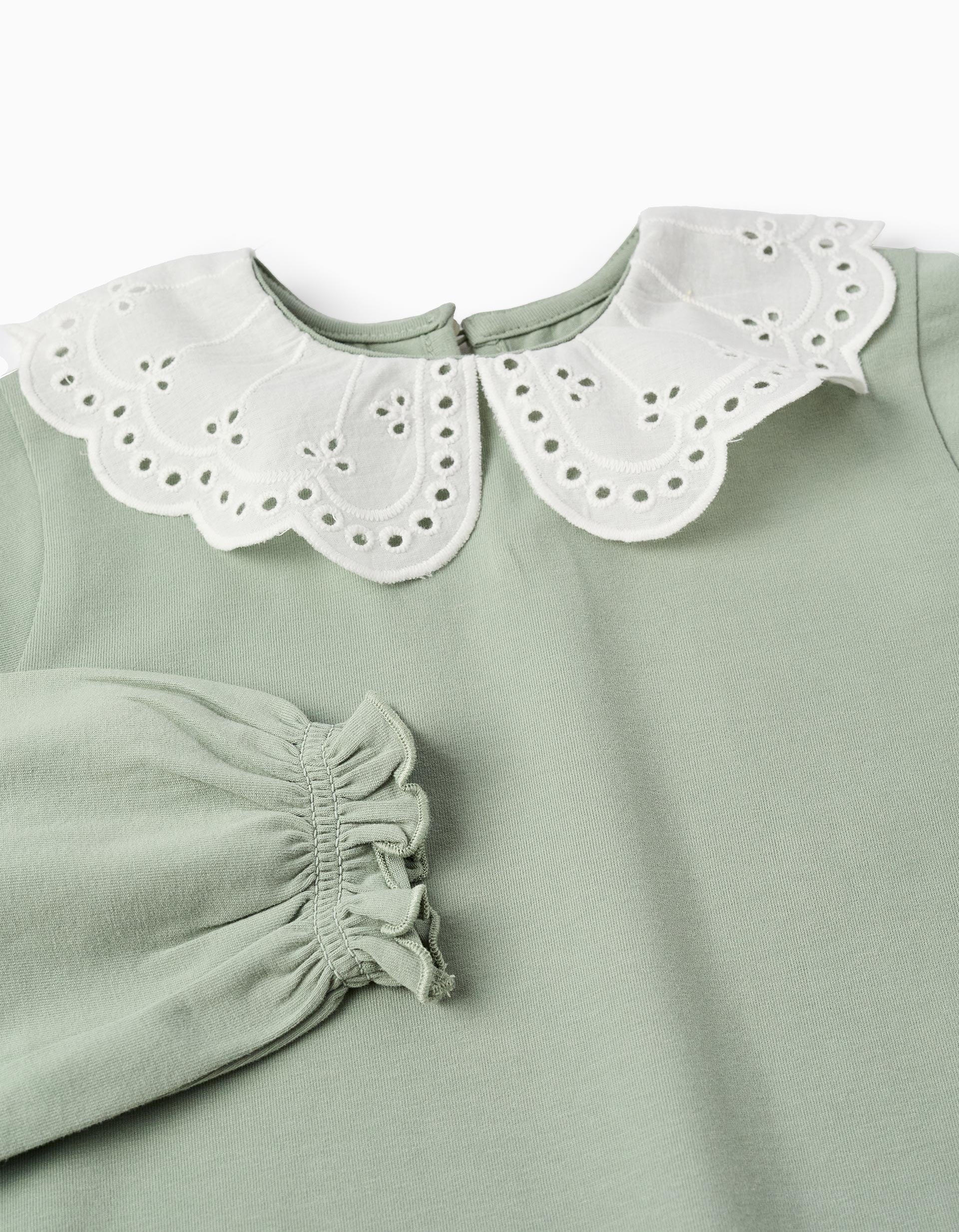 T-shirt à Manches Longues avec Broderie Anglaise pour Fille, Vert