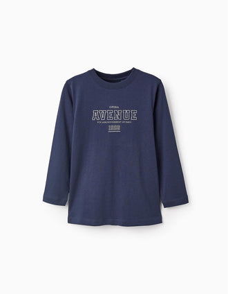 T-shirt à Manches Longues en Coton pour Garçon 'ZY Paris', Bleu