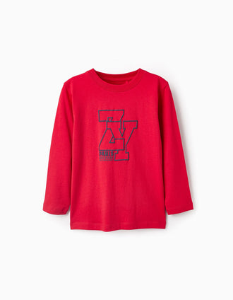 T-shirt à Manches Longues en Coton pour Garçon 'ZY Paris', Rouge