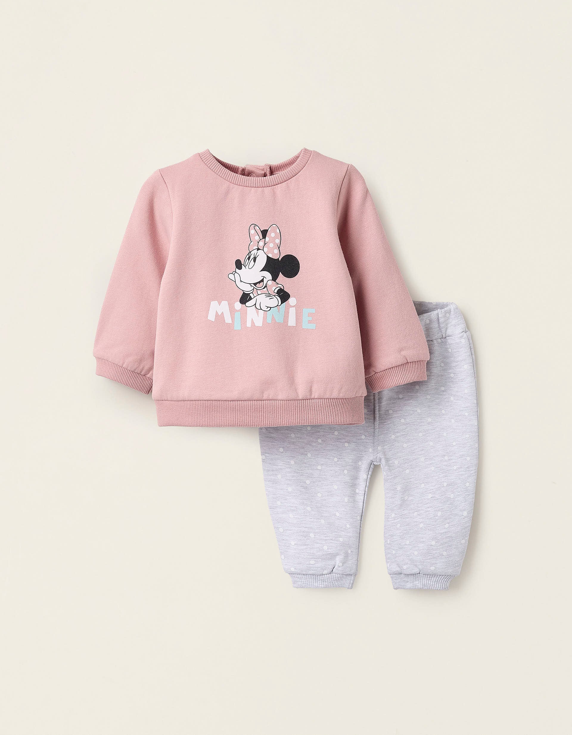 Sweatshirt + Footed Trousers for Newborn Girls 'Minnie', Pink/Grey