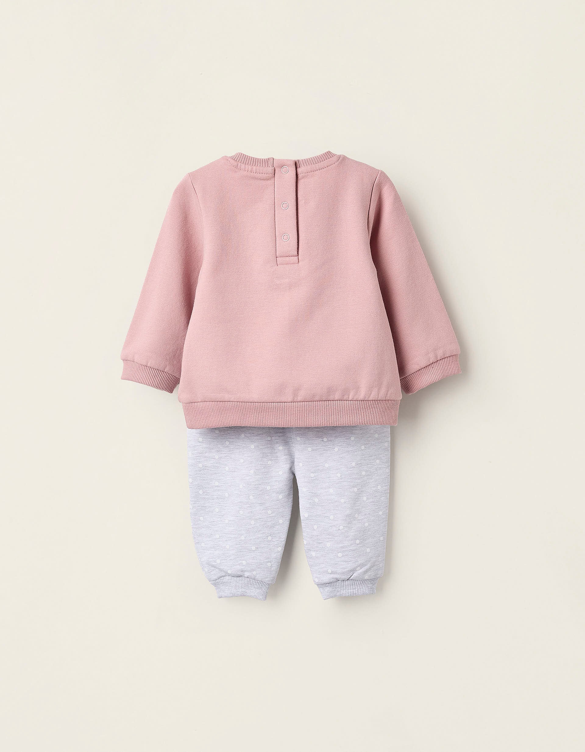 Sweatshirt + Footed Trousers for Newborn Girls 'Minnie', Pink/Grey