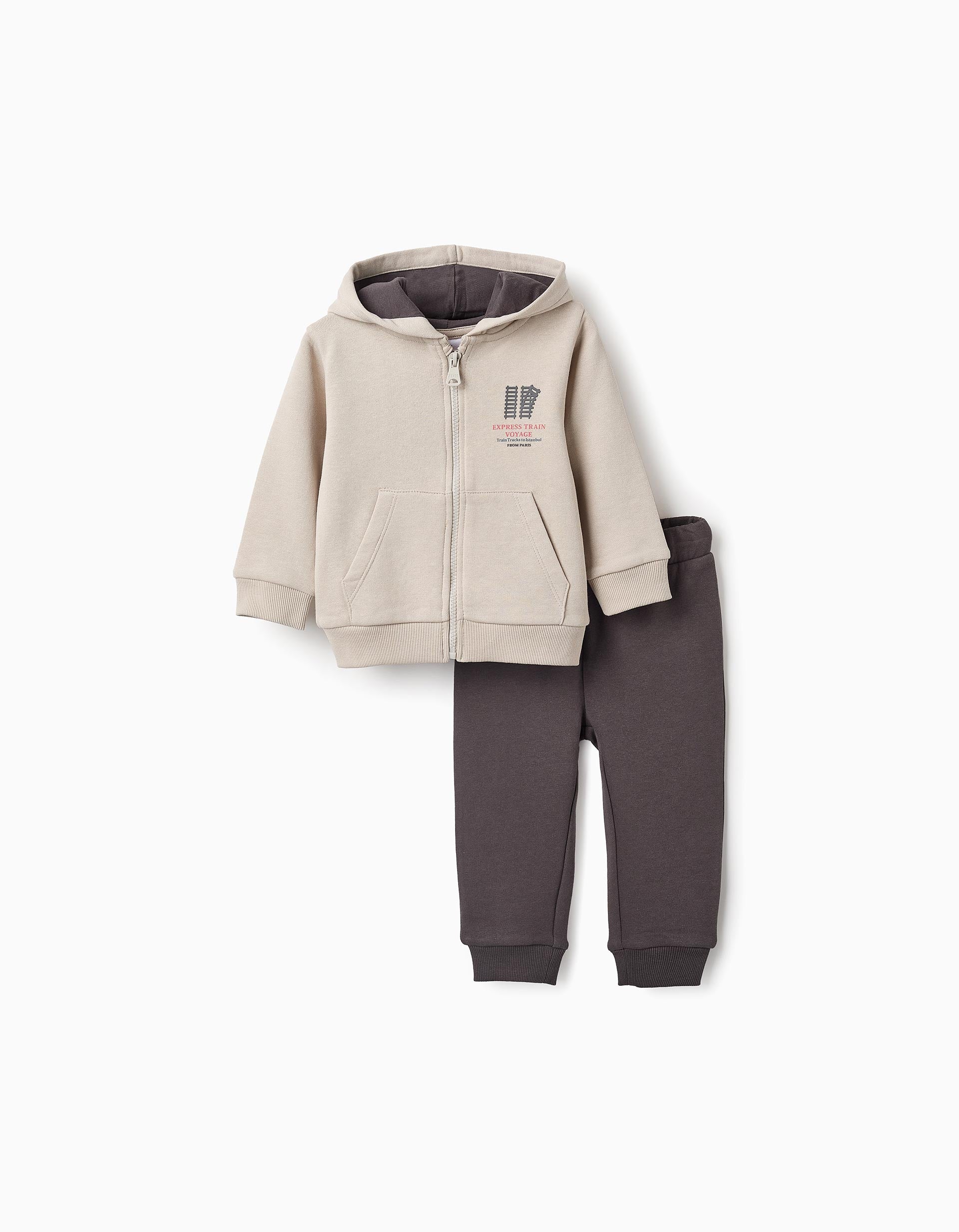 Tracksuit for Baby Boys 'Express Train', Beige/Dark Grey