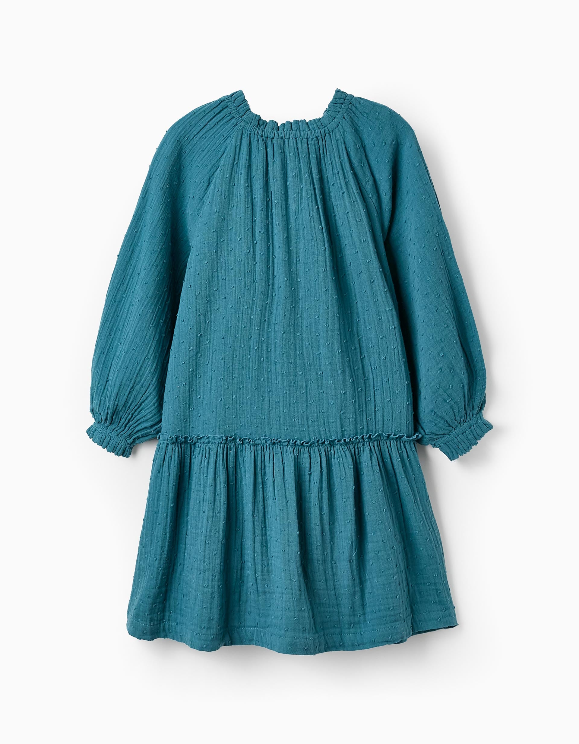 Cotton Muslin Dress for Girls, Turquoise