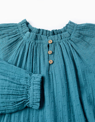 Vestido de Bambula en Algodón para Niña, Turquesa