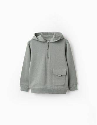 Sudadera de Algodón con Capucha y Bolsillo para Niño, Verde