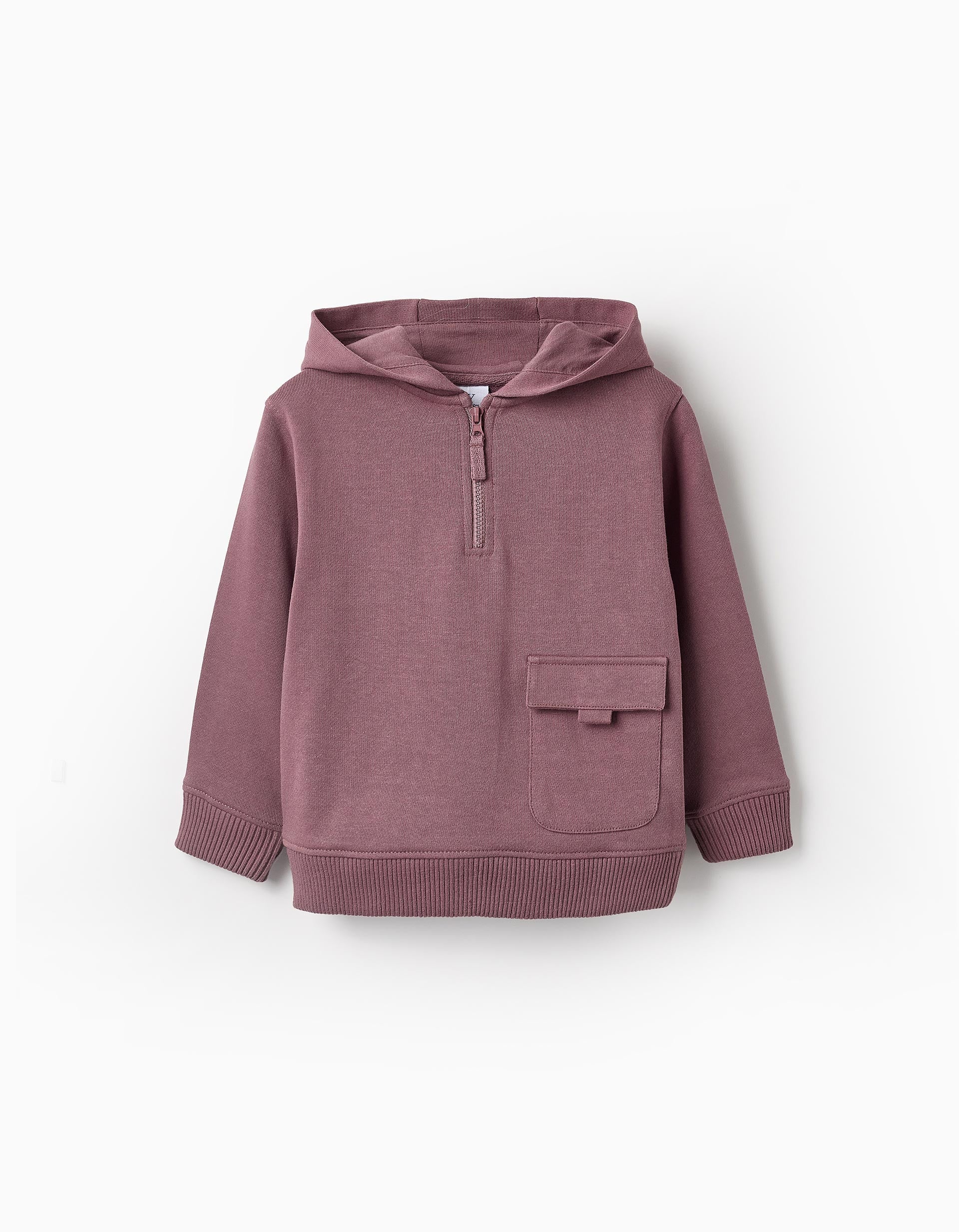 Cotton Hooded Sweatshirt with Pocket for Boys, Mauve