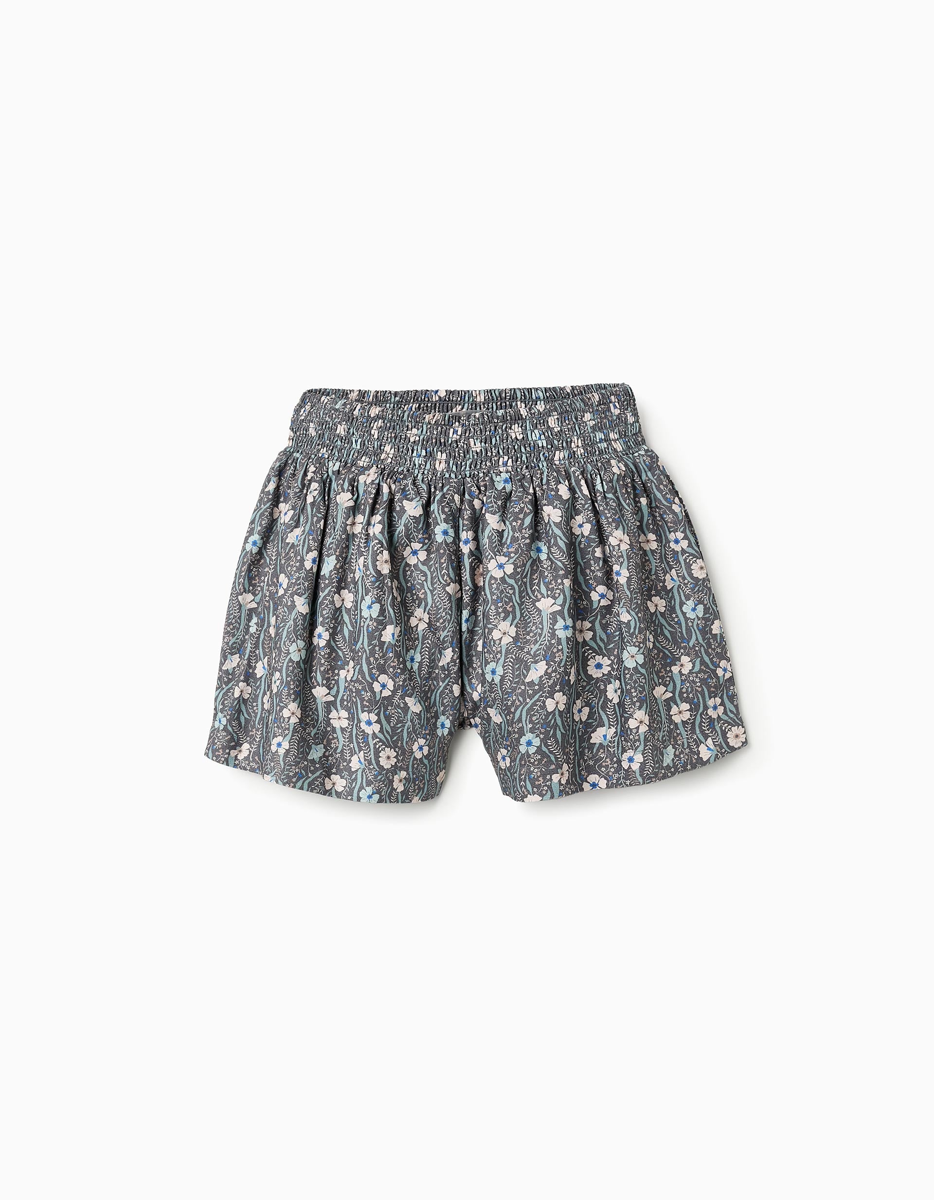 Floral Shorts for Girls, Green/Beige/Blue