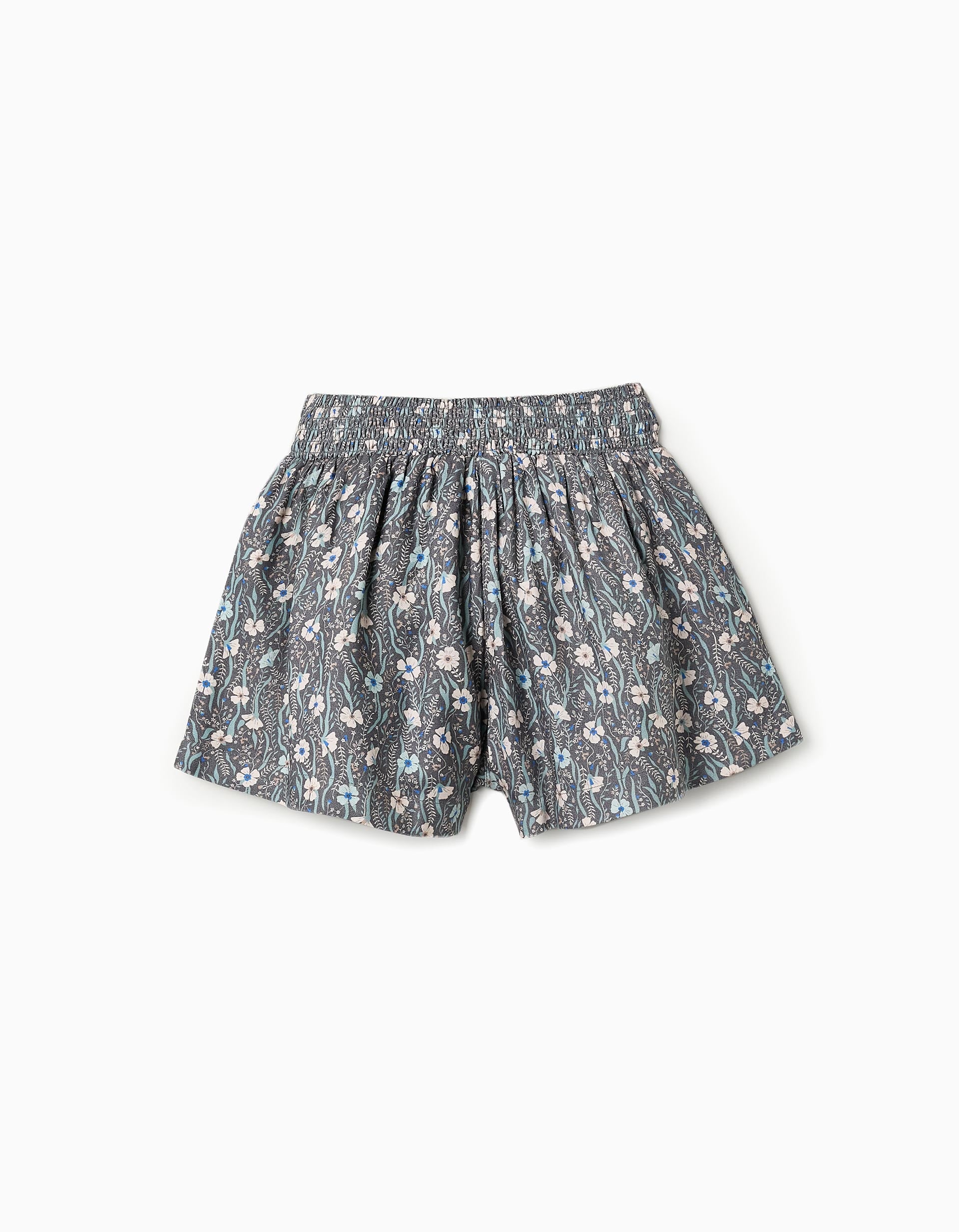 Floral Shorts for Girls, Green/Beige/Blue