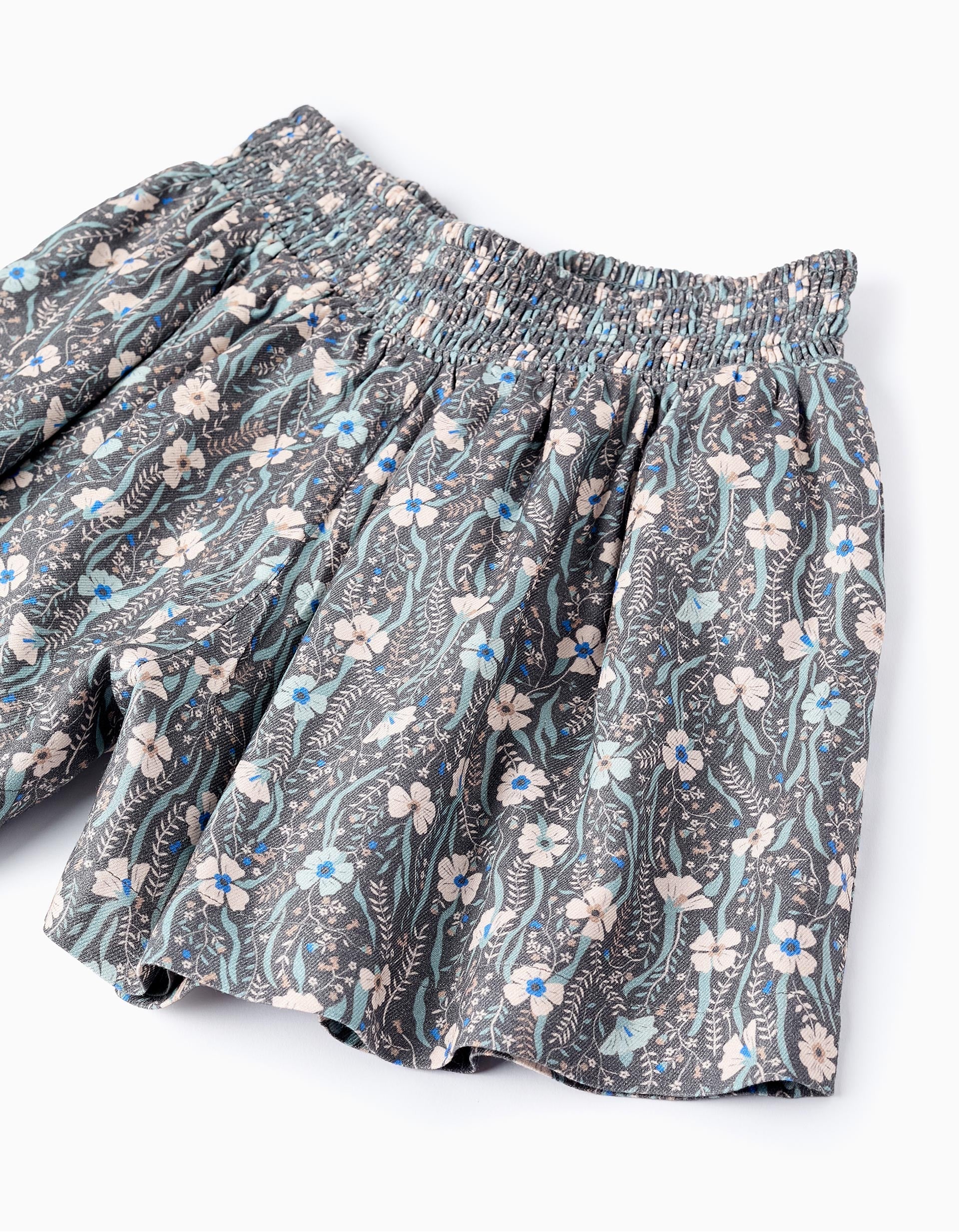 Floral Shorts for Girls, Green/Beige/Blue