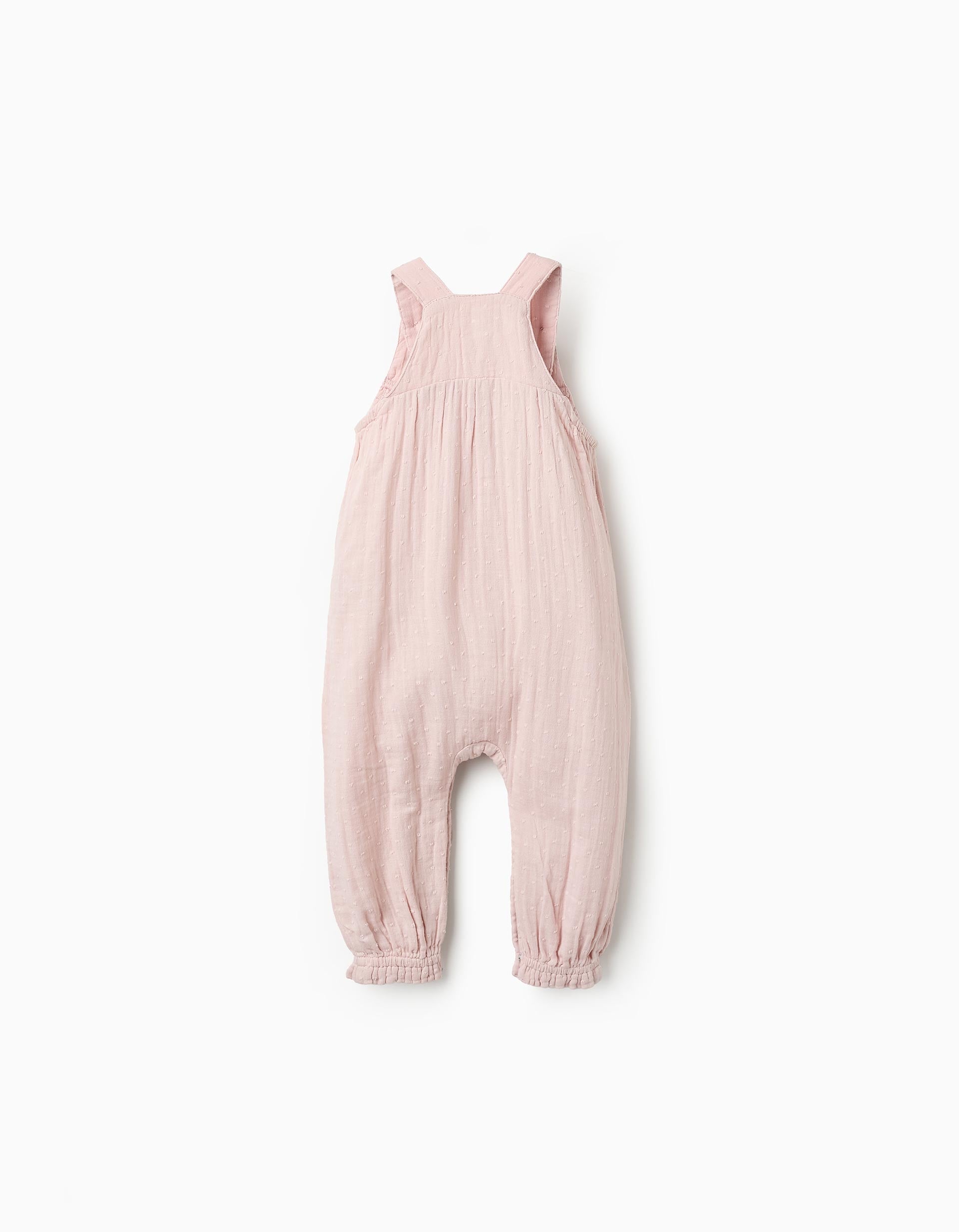 Cotton Jumpsuit with Flower Embroidery for Baby Girls, Pink