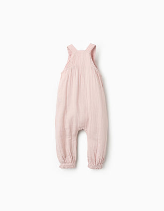 Combi-short en Coton avec Broderies de Fleurs pour Bébé Fille, Rose