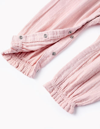 Combi-short en Coton avec Broderies de Fleurs pour Bébé Fille, Rose