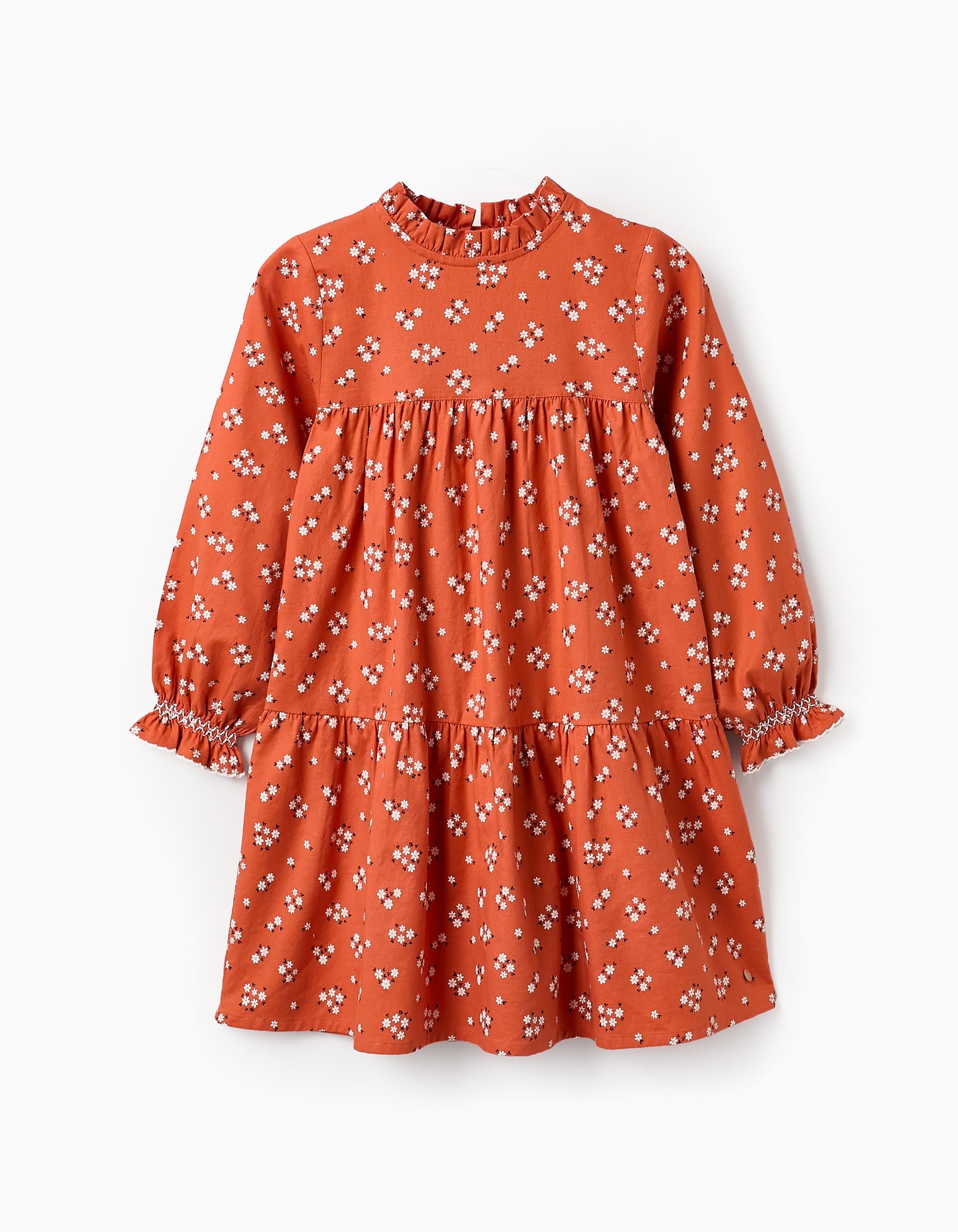 Floral Cotton Dress for Girls, Orange