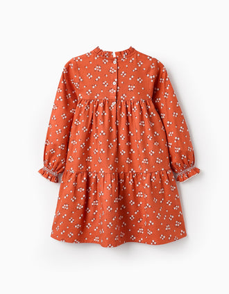 Vestido de Algodón Floral para Niña, Naranja