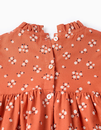 Vestido de Algodón Floral para Niña, Naranja