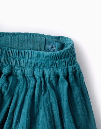 Calções em Bambula de Algodão com Cinto para Menina, Azul