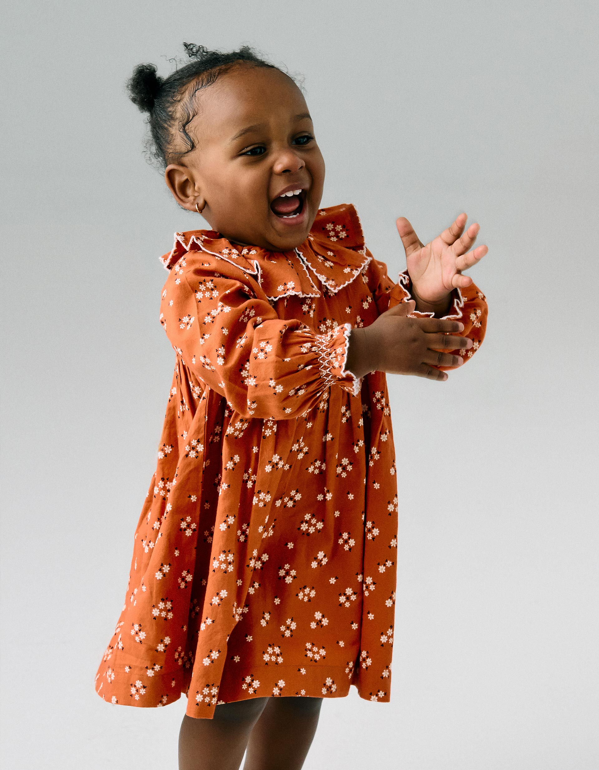 Floral Cotton Dress for Baby Girls, Orange