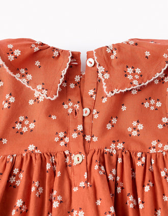 Robe Florale en Coton pour Bébé Fille, Orange