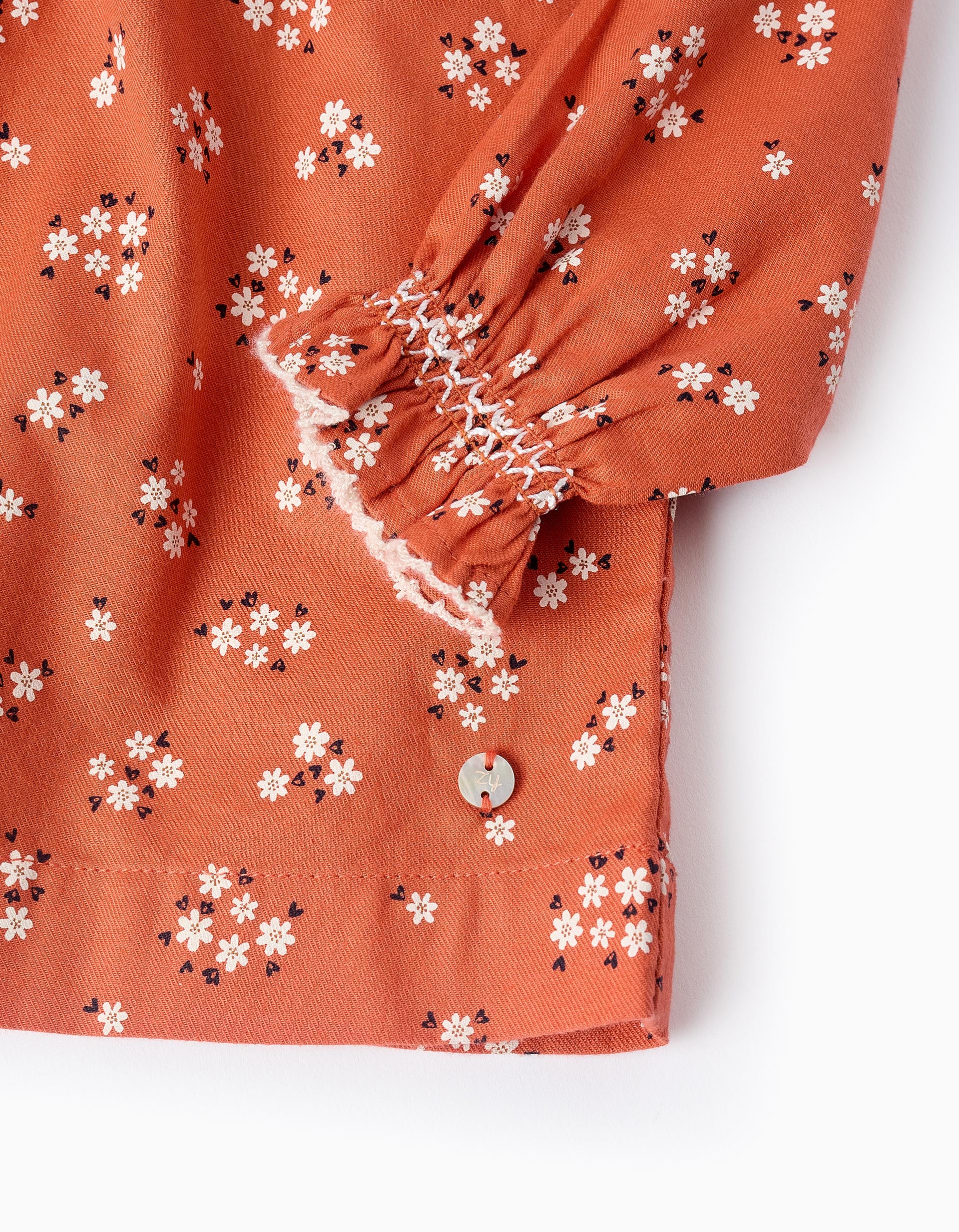 Floral Cotton Dress for Baby Girls, Orange