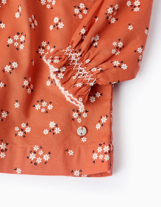 Robe Florale en Coton pour Bébé Fille, Orange