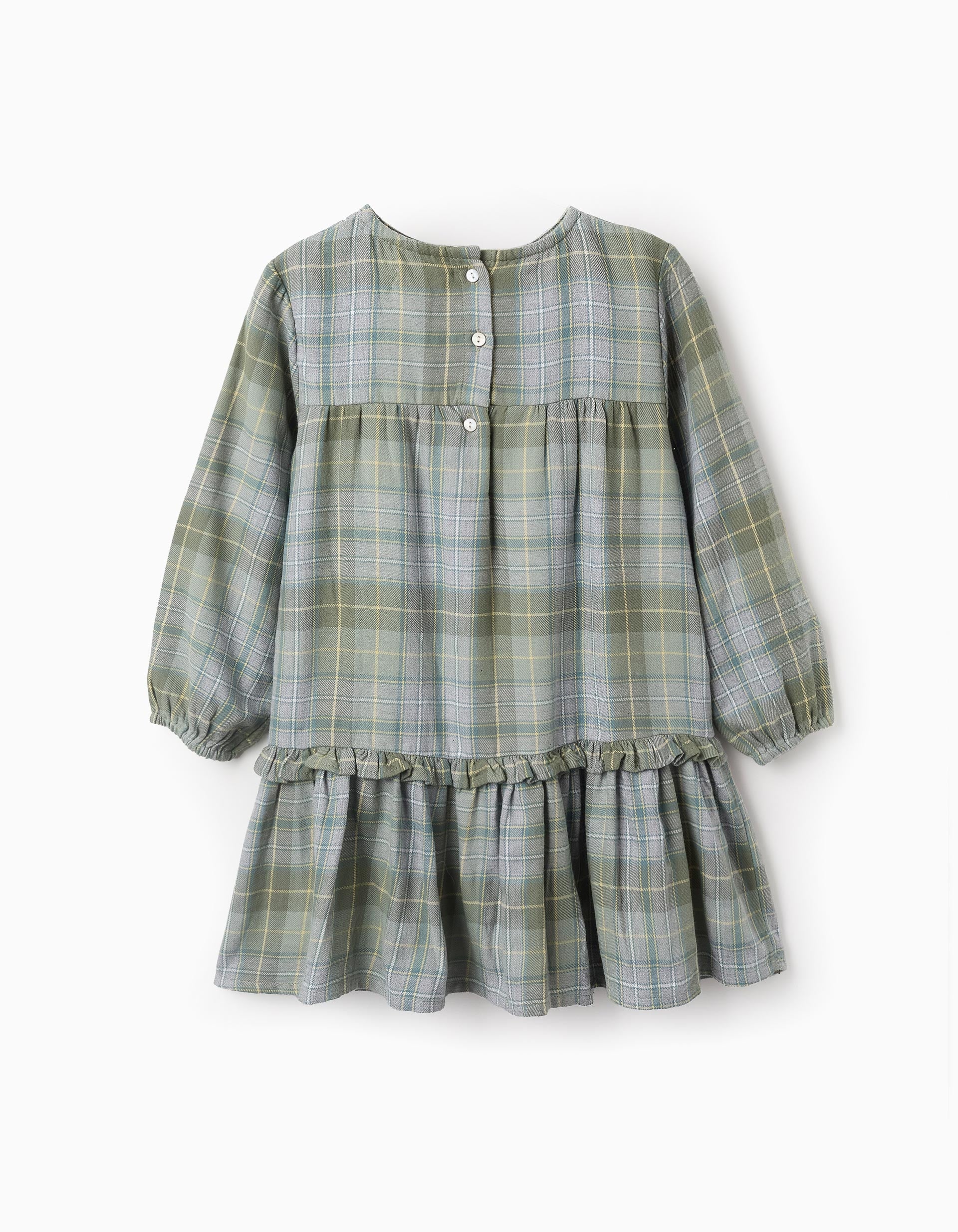 Flannel Checked Dress for Girls, Green/Grey