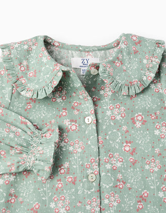Camisa de Algodón Floral y con Volantes para Bebé Niña, Verde