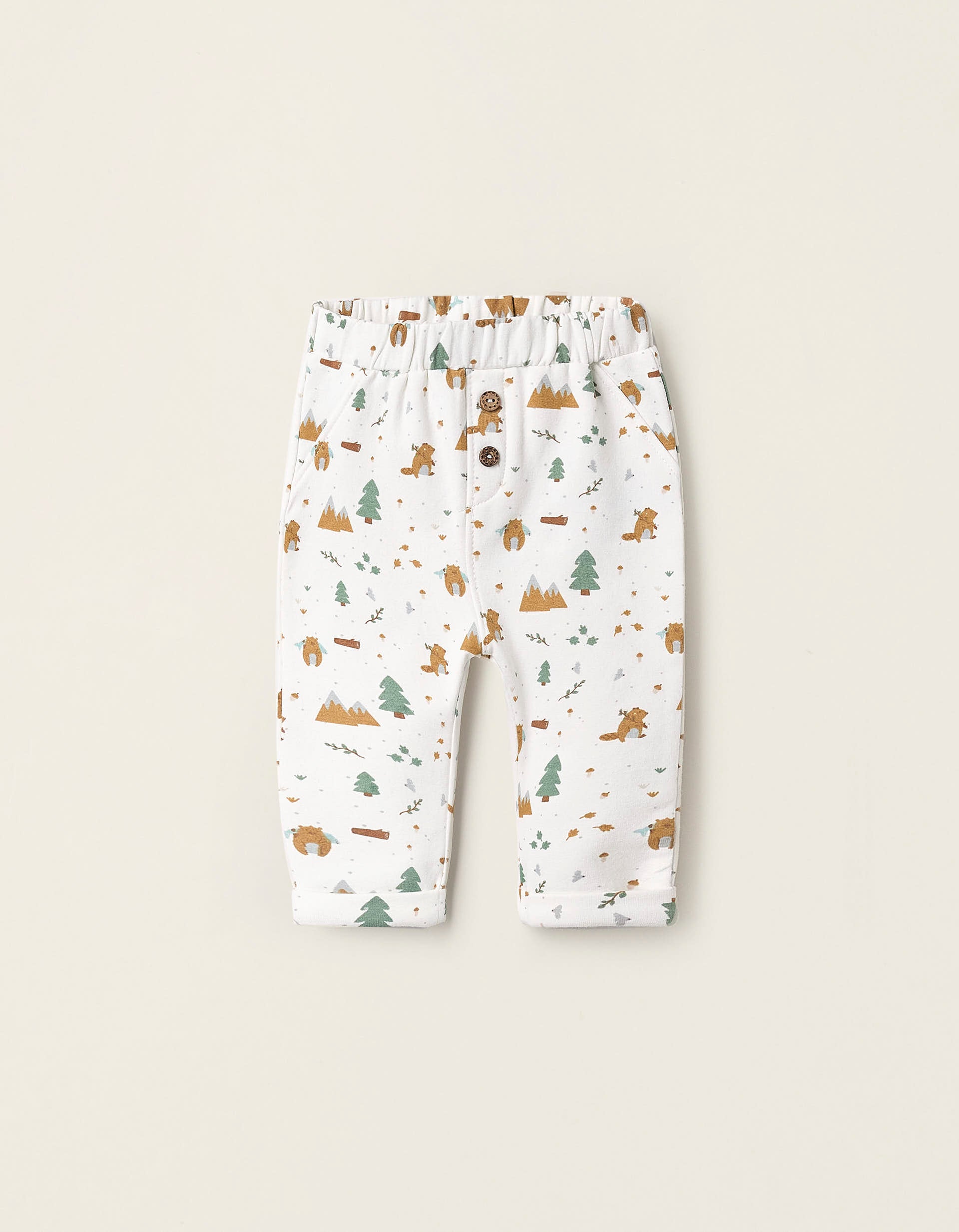 Fleece Trousers with Pattern for Newborns, White