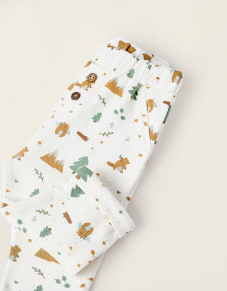 Pantalón Perchado con Motivo para Recién Nacido, Blanco