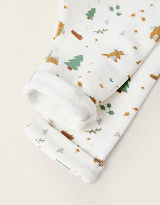 Pantalón Perchado con Motivo para Recién Nacido, Blanco