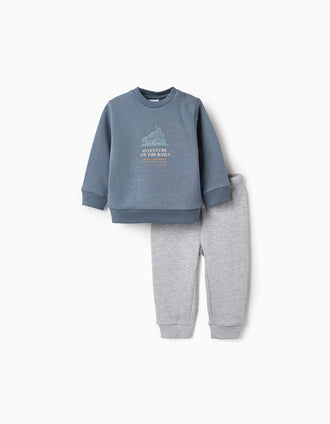 Sweat + Calças para Bebé Menino 'Adventure', Azul/Cinza