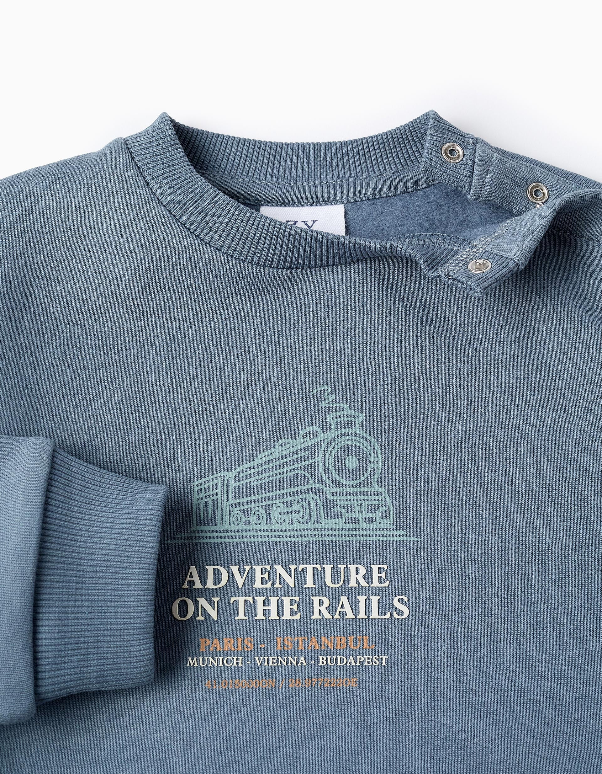 Sweatshirt + Trousers for Baby Boys 'Adventure', Blue/Grey