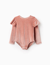 Velour Bodysuit with Sparkles for Girls, Pink