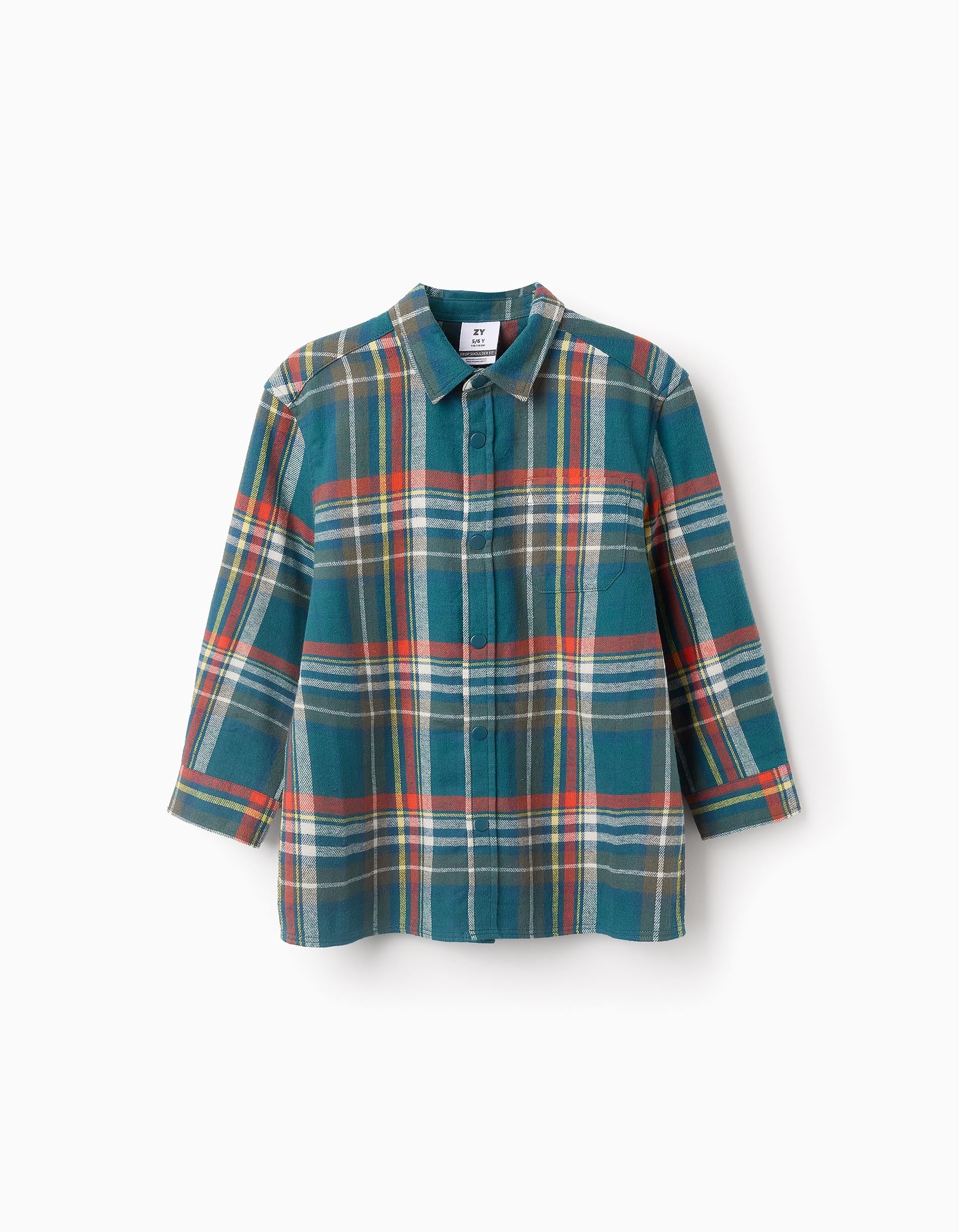 Flannel Checked Shirt for Boys, Turquoise