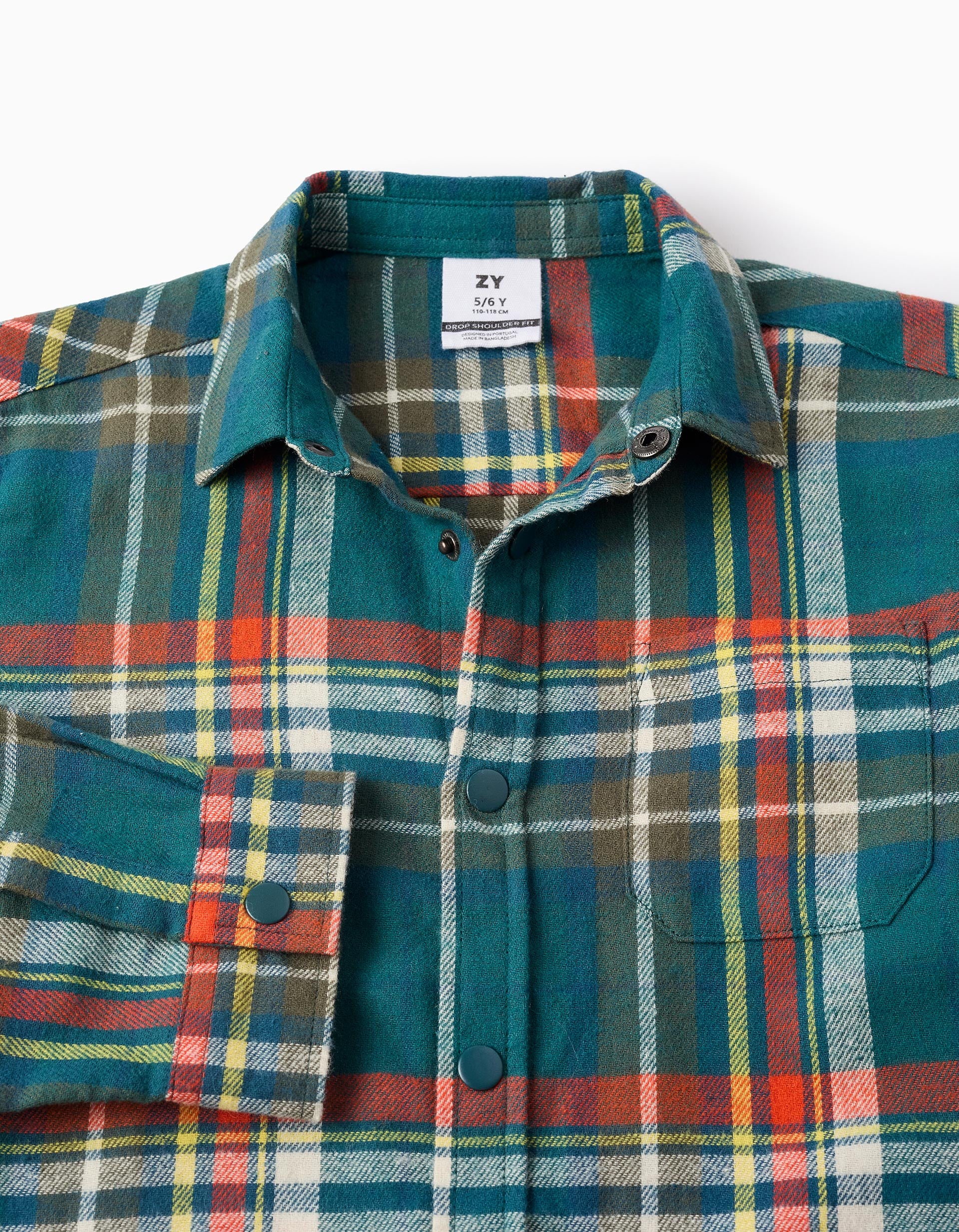 Flannel Checked Shirt for Boys, Turquoise