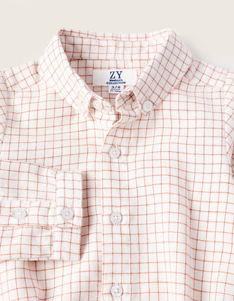 Body-Camisa a Cuadros para Recién Nacido, Blanco/Naranja