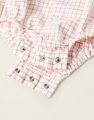 Body-Chemise à Carreaux pour Nouveau-Né, Blanc/Orange