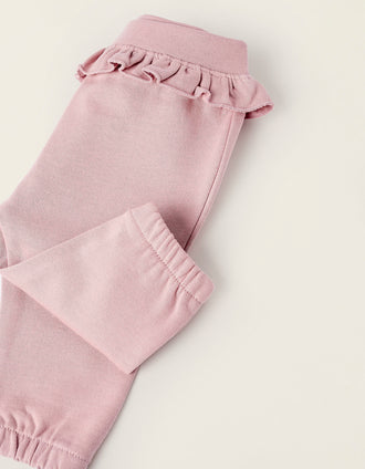 Sweat + Calças Cardados para Recém-Nascida 'Folhas', Rosa/Branco