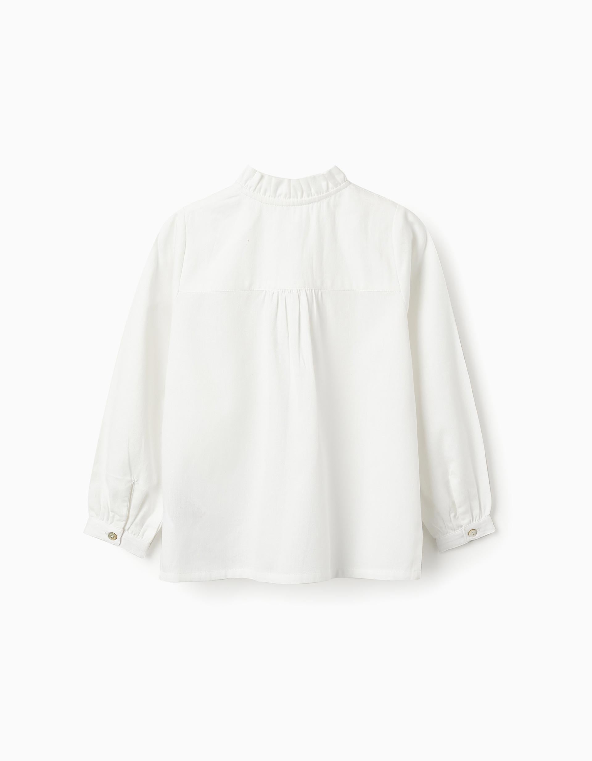 Cotton Blouse with Lace and Draping for Girls, White